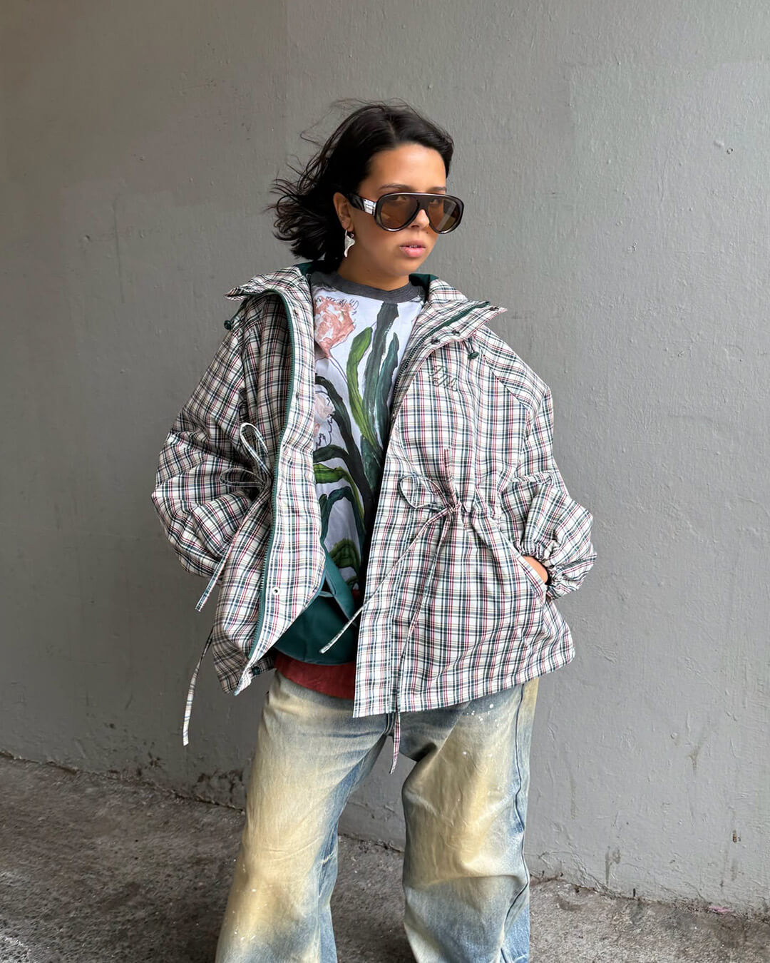 Veste à capuche rétro à carreaux Gina