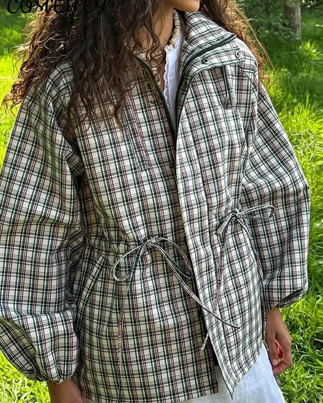 Veste à capuche rétro à carreaux Gina