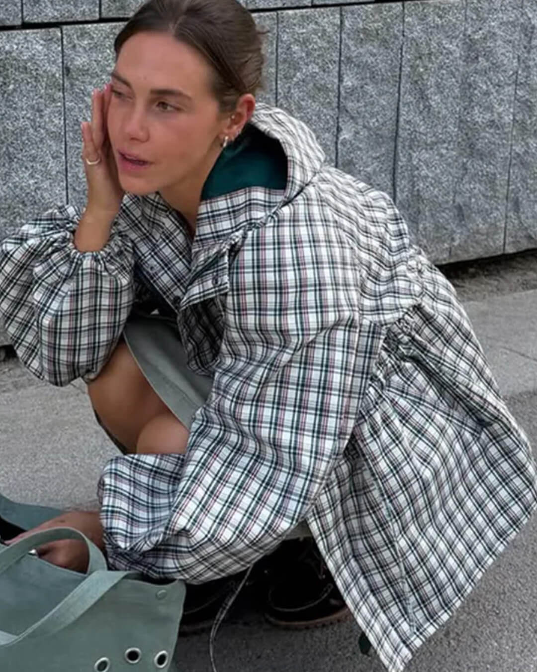 Veste à capuche rétro à carreaux Gina