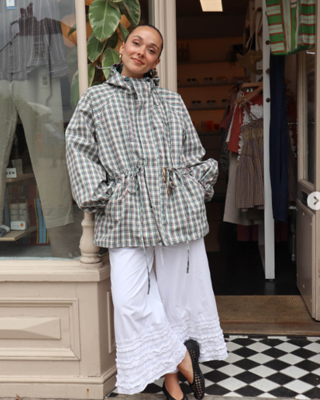 Veste à capuche rétro à carreaux Gina
