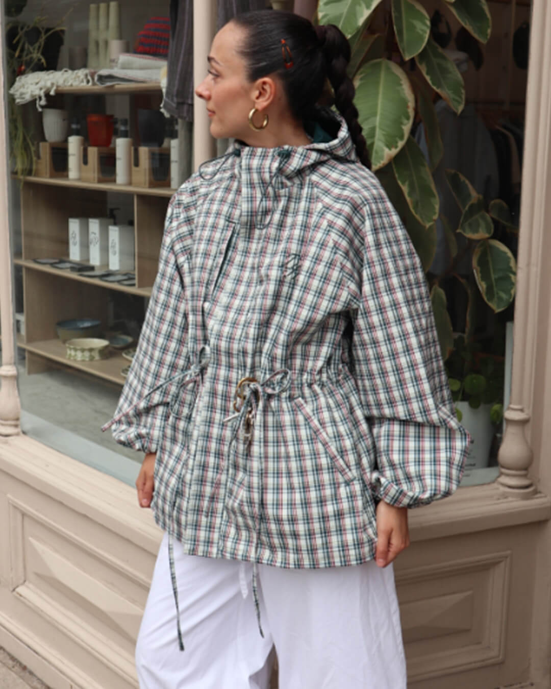 Veste à capuche rétro à carreaux Gina