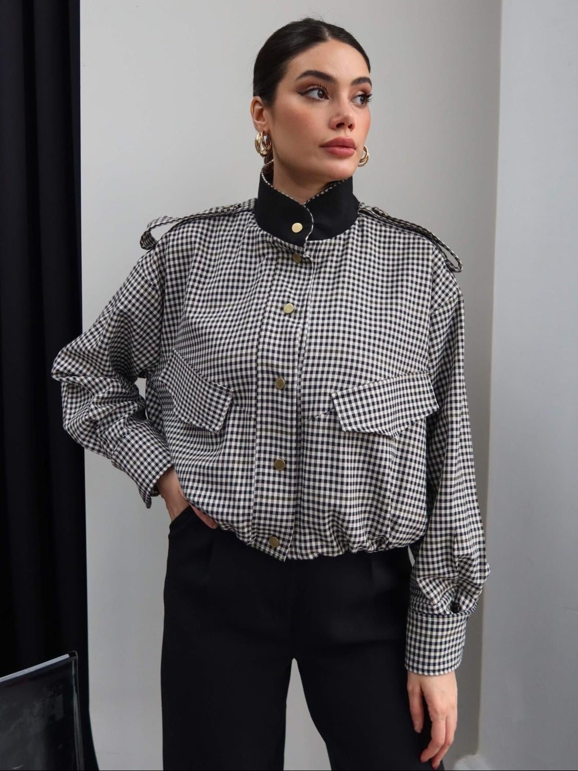 Blouson bomber à carreaux Lisa à col montant
