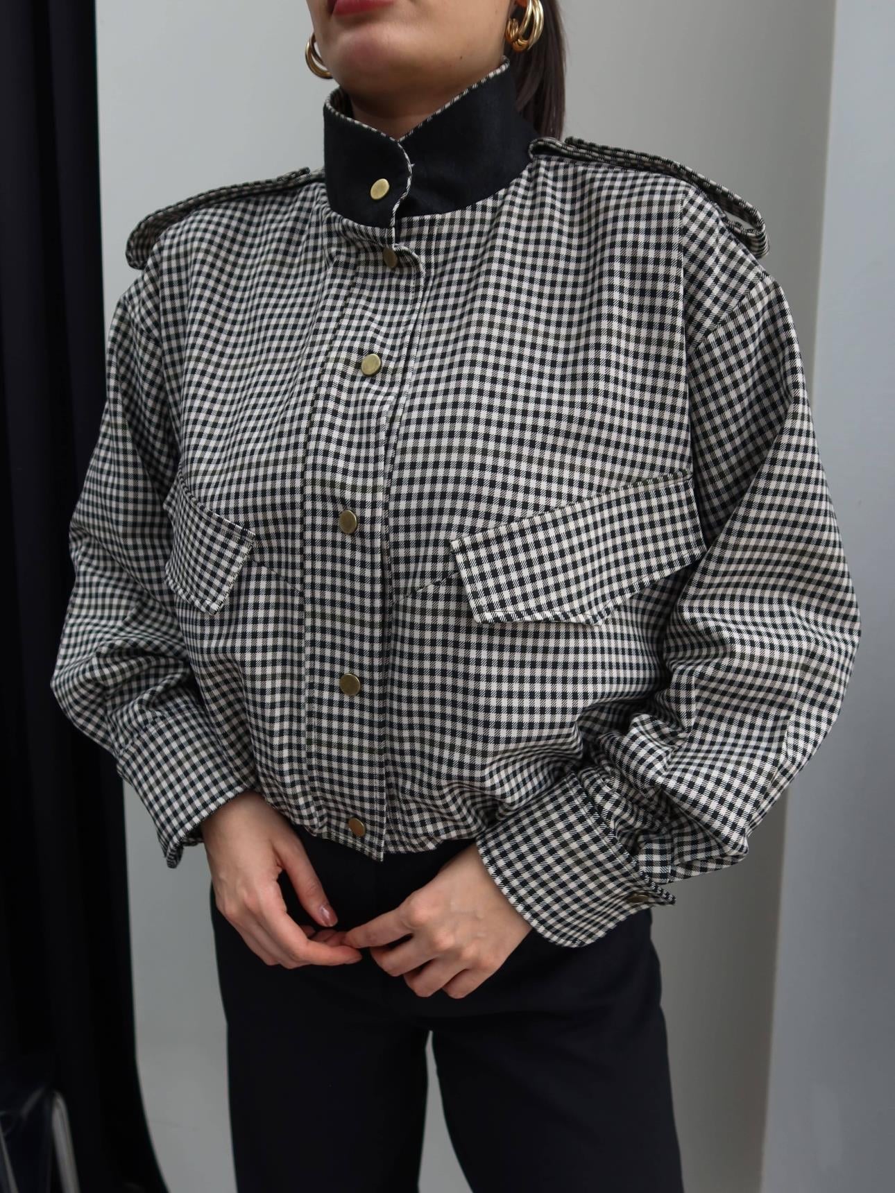 Blouson bomber à carreaux Lisa à col montant