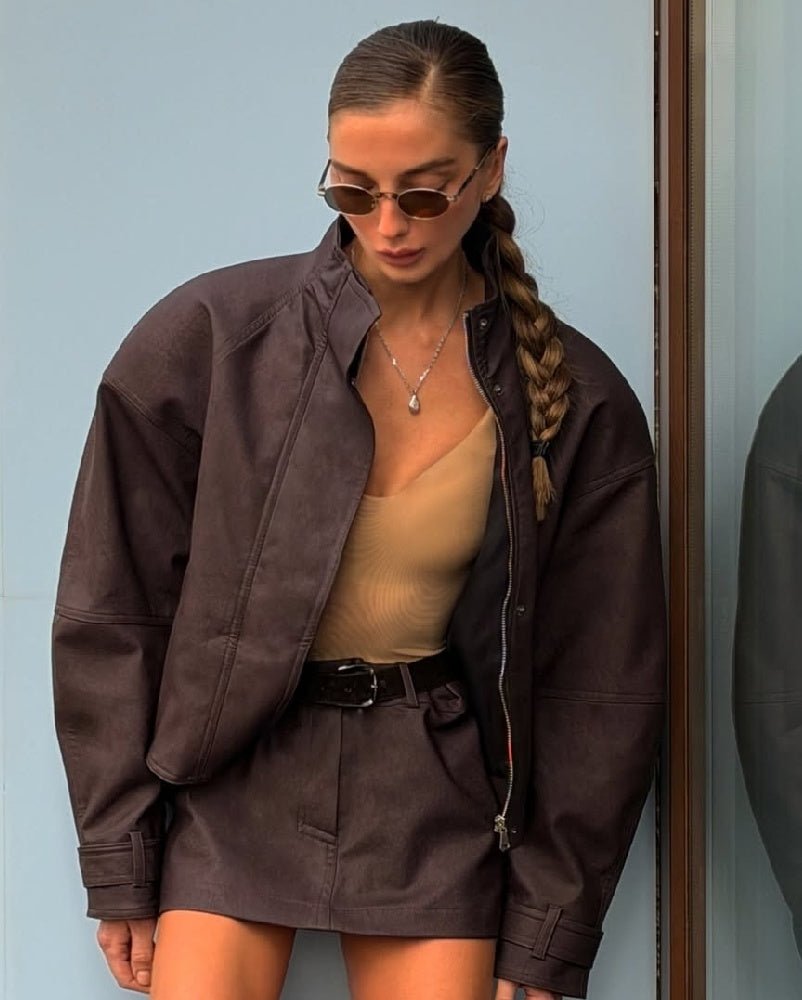 Veste zippée Emily en faux daim