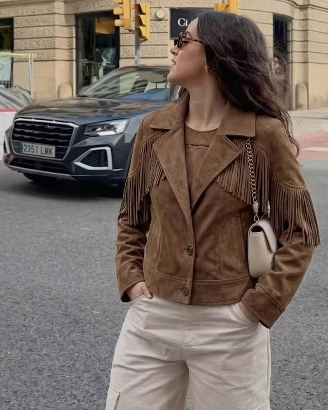 Veste western à franges Julie en faux suède