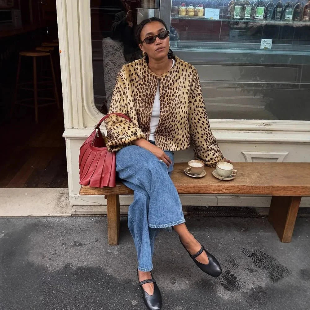 Veste en fausse fourrure léopard Katie