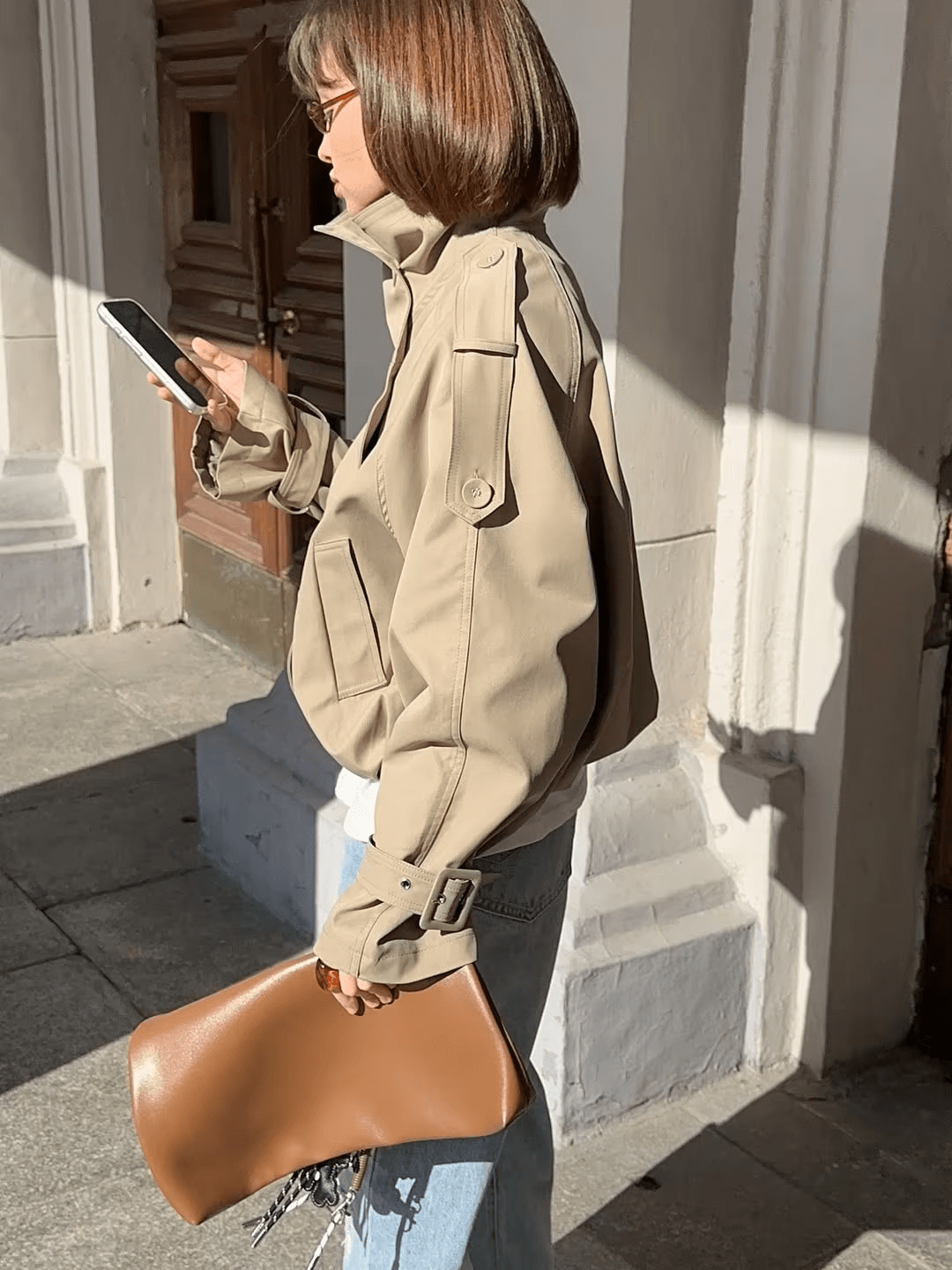 Veste trench courte à col montant Natalie