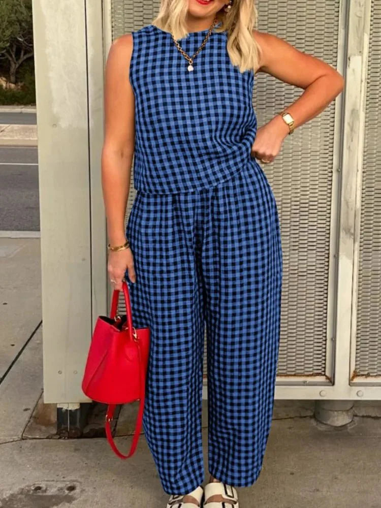 Ensemble Zinnia veste et pantalon à carreaux