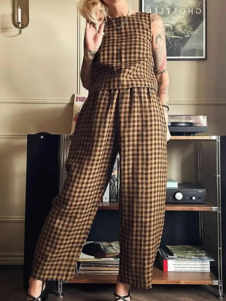 Ensemble Zinnia veste et pantalon à carreaux