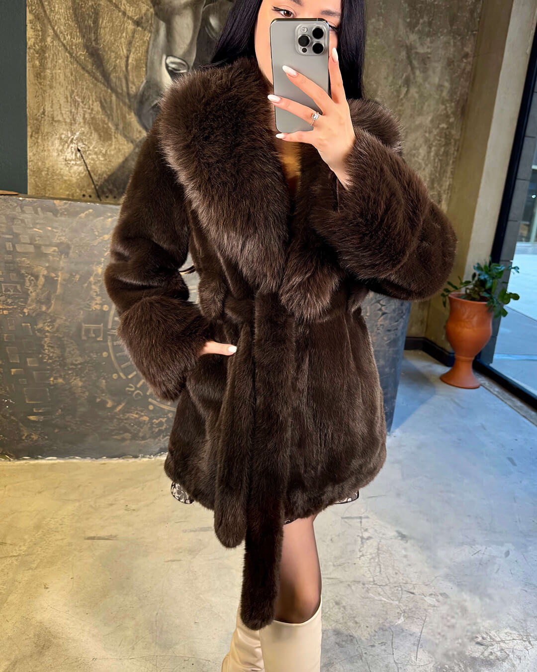 Eva Manteau Ceinturé en Fourrure Synthétique