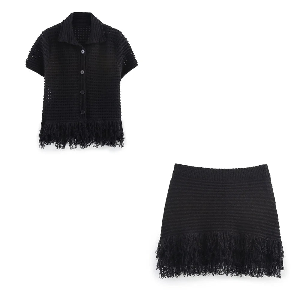 Ensemble jupe à franges tricotée Demetra