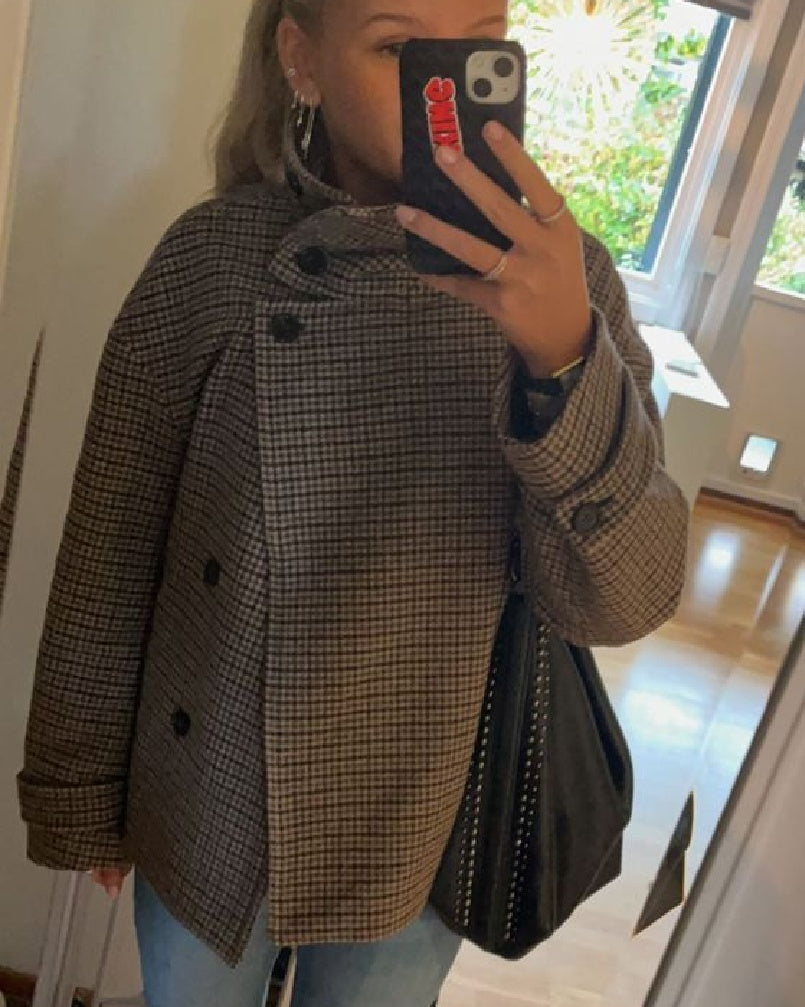 Veste Emilia à col montant boutonné motif pied-de-poule