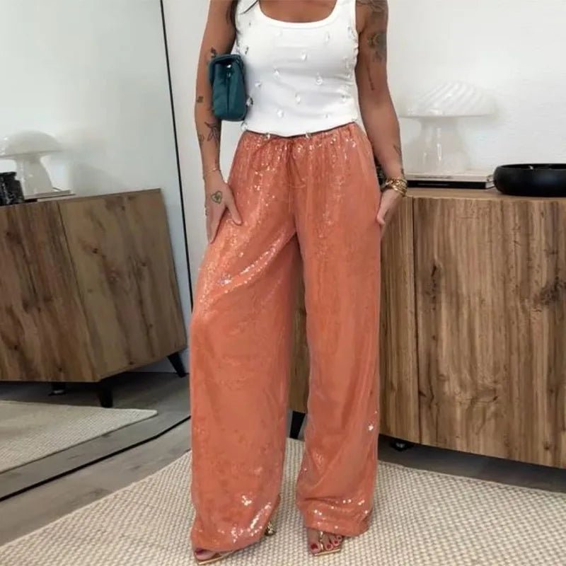 Pantalon large Margot à sequins