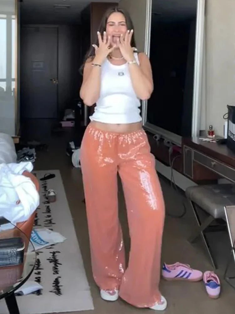 Pantalon large Margot à sequins
