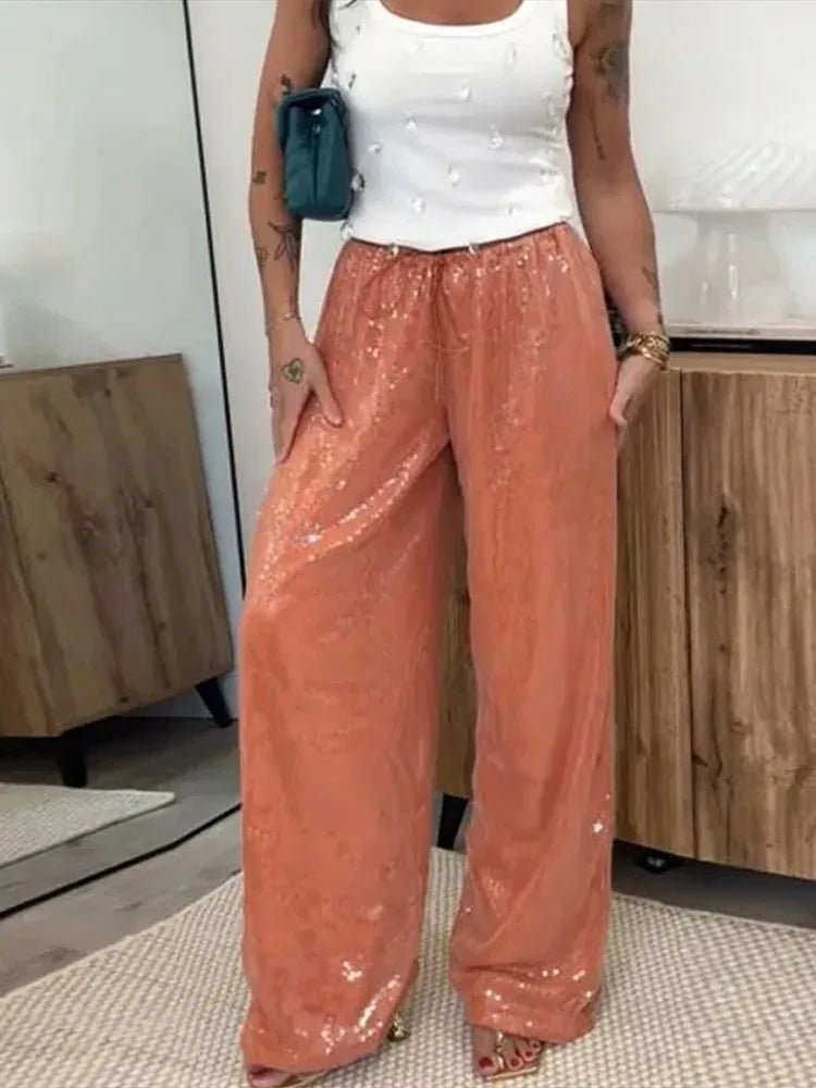 Pantalon large Margot à sequins