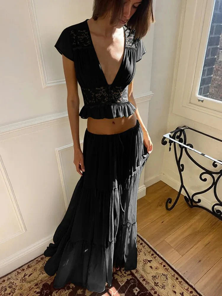 Ensemble haut et jupe Nella en dentelle et chiffon