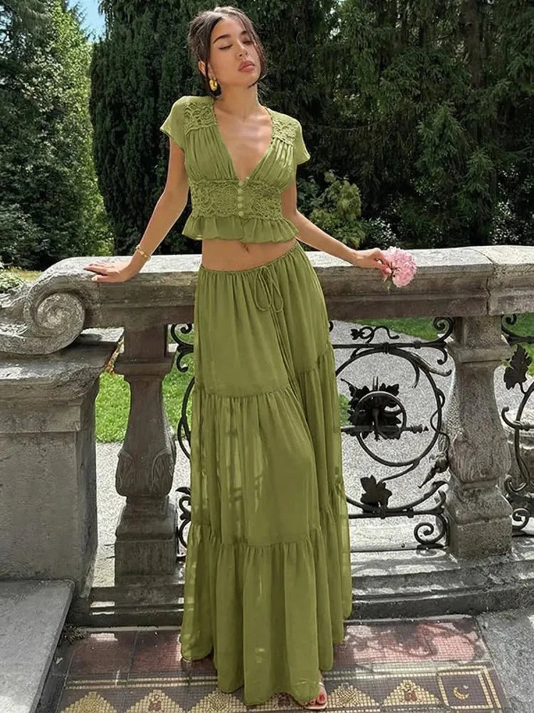 Ensemble haut et jupe Nella en dentelle et chiffon