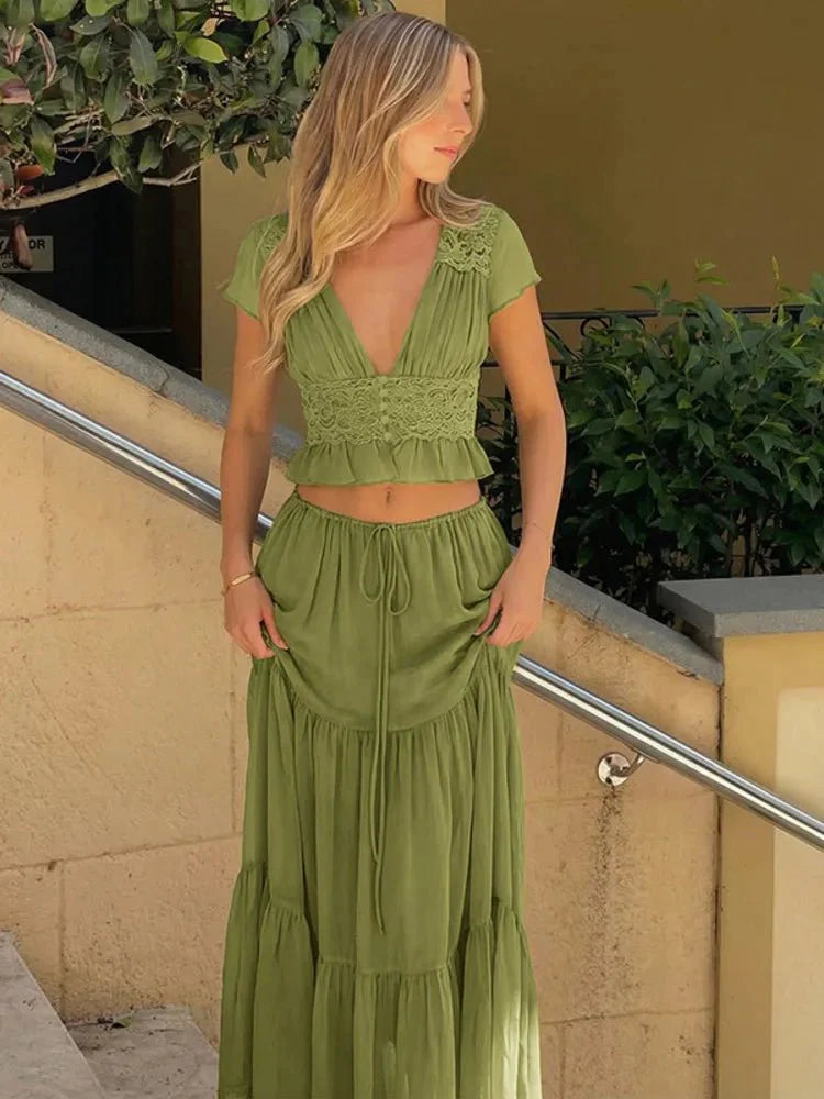 Ensemble haut et jupe Nella en dentelle et chiffon