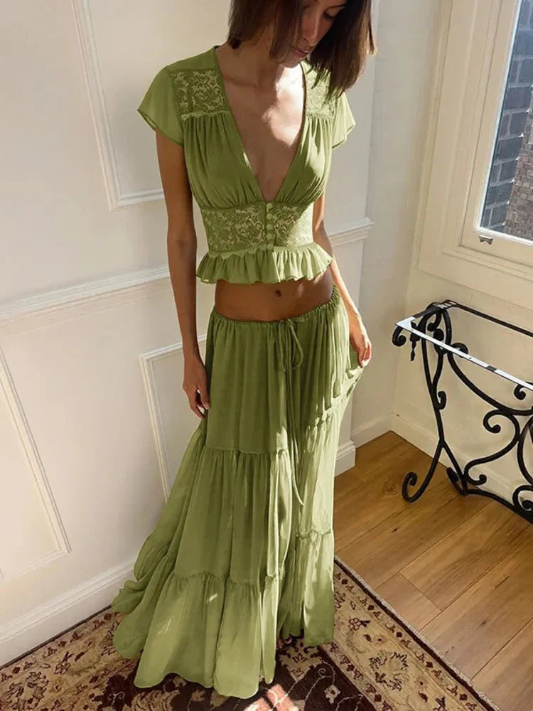 Ensemble haut et jupe Nella en dentelle et chiffon