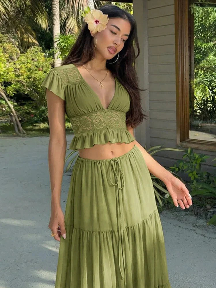 Ensemble haut et jupe Nella en dentelle et chiffon