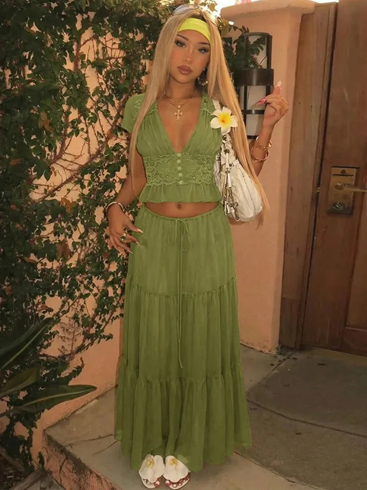 Ensemble haut et jupe Nella en dentelle et chiffon