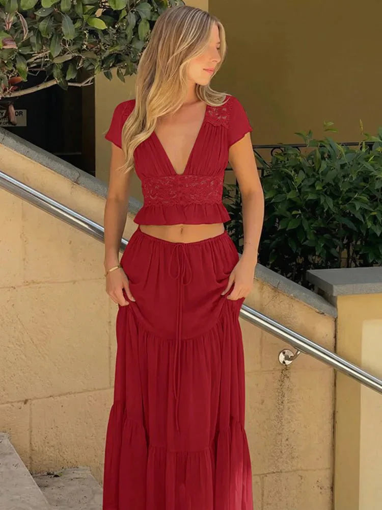 Ensemble haut et jupe Nella en dentelle et chiffon