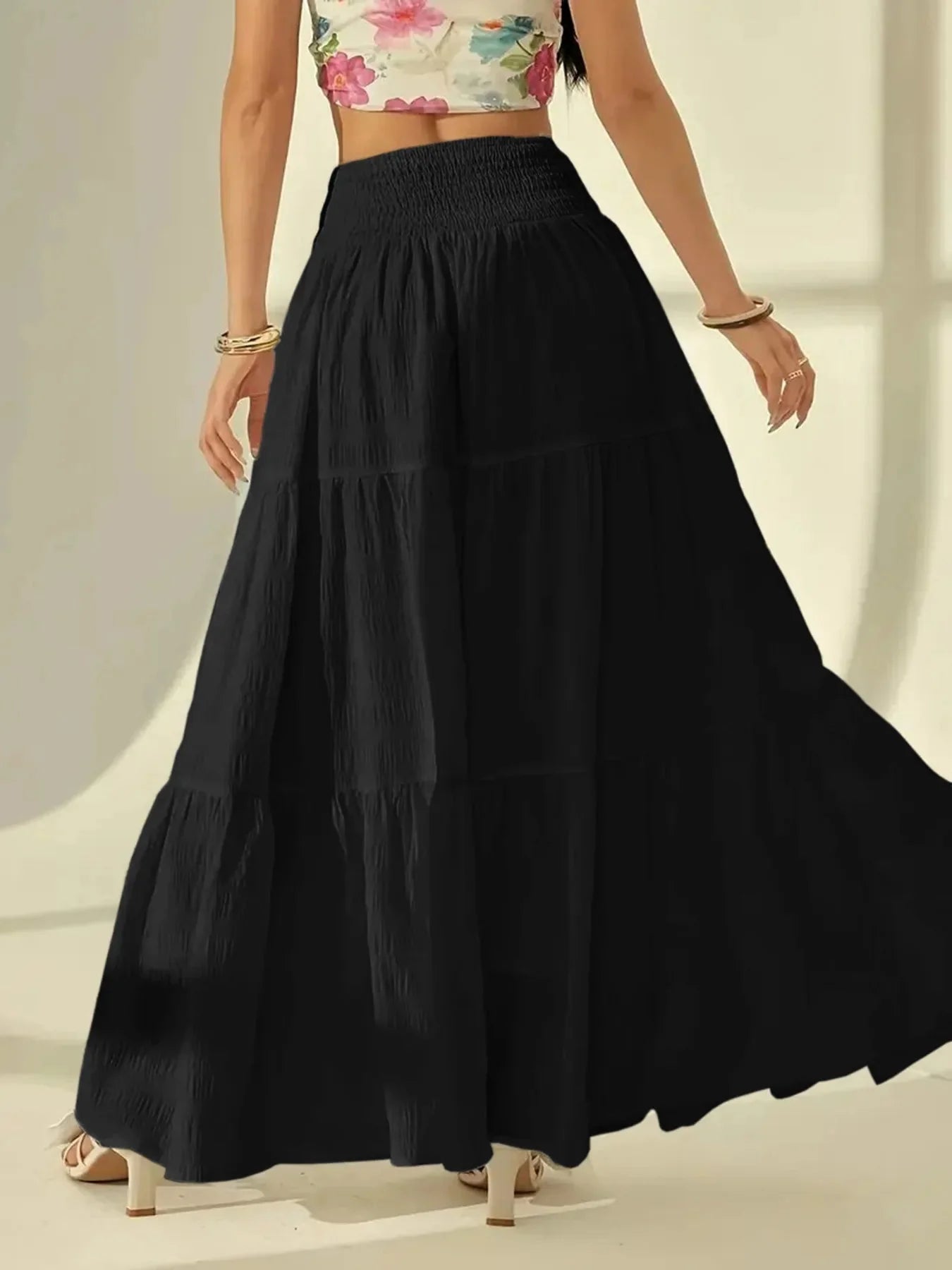 Jupe Longue Octavia à Étages Taille Élastique