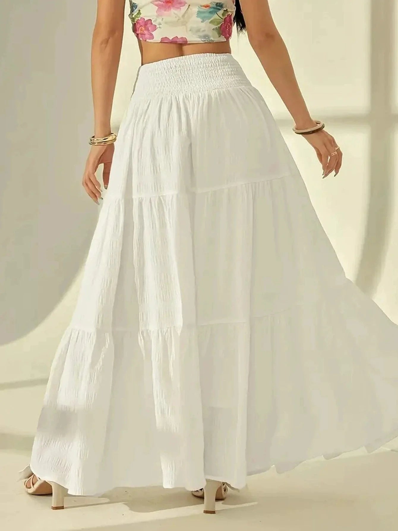 Jupe Longue Octavia à Étages Taille Élastique