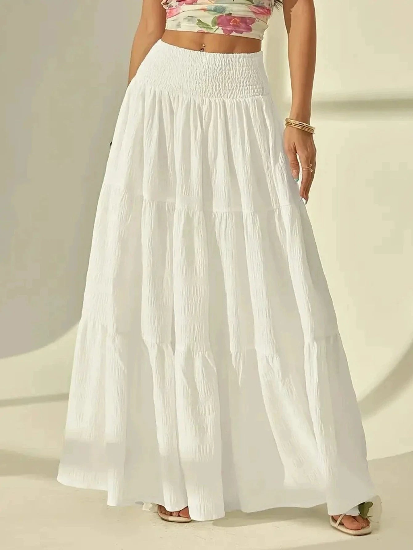 Jupe Longue Octavia à Étages Taille Élastique
