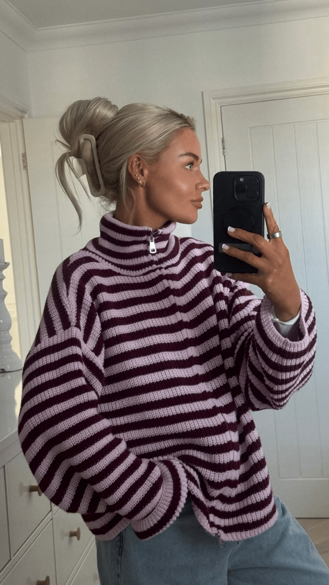 Pull à col montant en maille rayée Leah