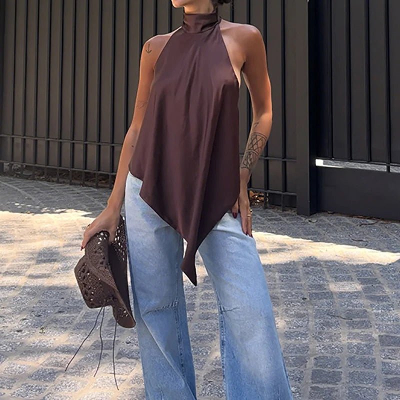 Top dos nu Ava en soie à col halter