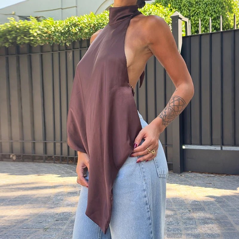 Top dos nu Ava en soie à col halter