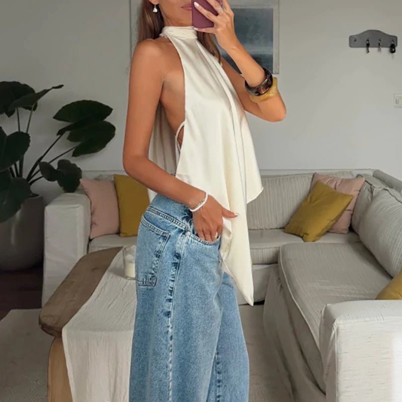 Top dos nu Ava en soie à col halter