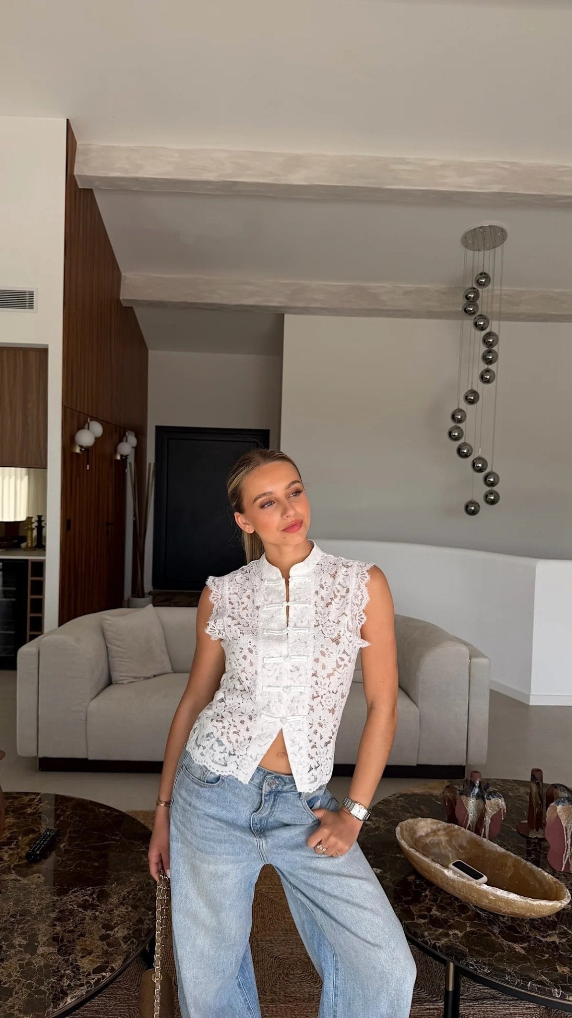 Helen Mandarin Lace Top