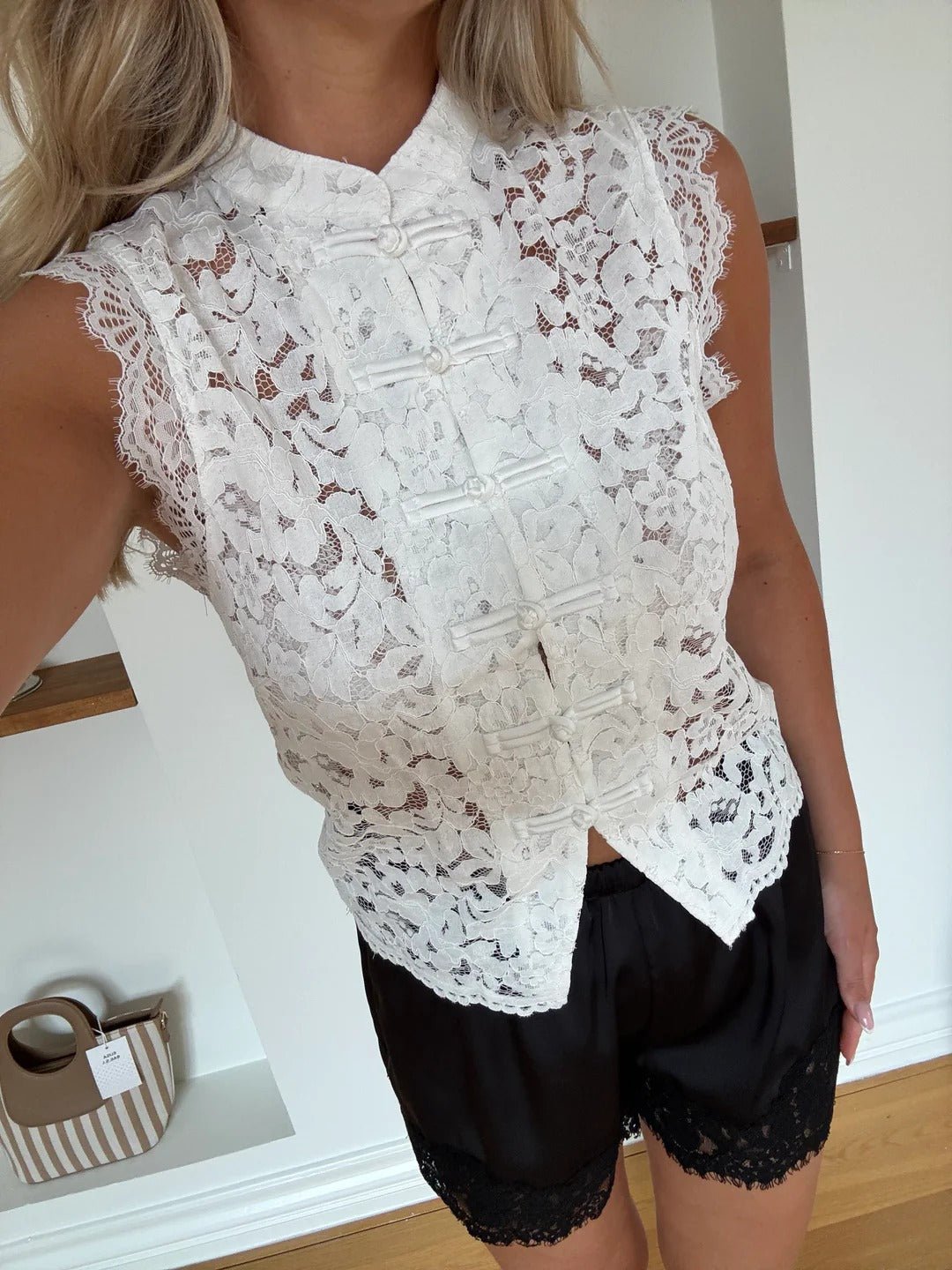 Helen Mandarin Lace Top