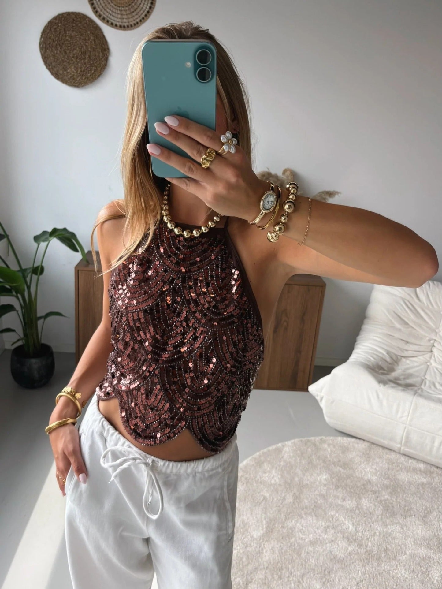 Top dos nu à sequins Valerie
