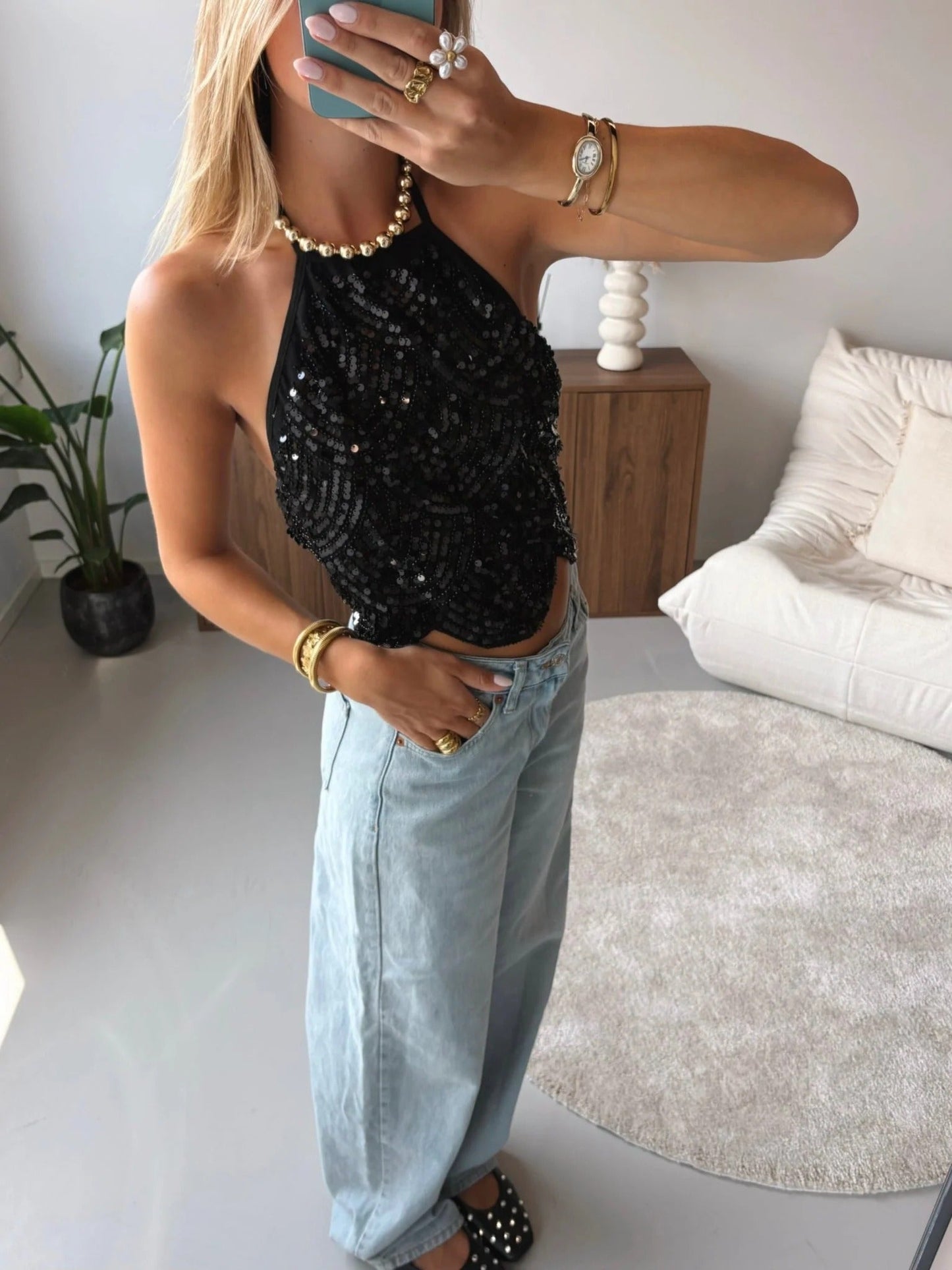 Top dos nu à sequins Valerie