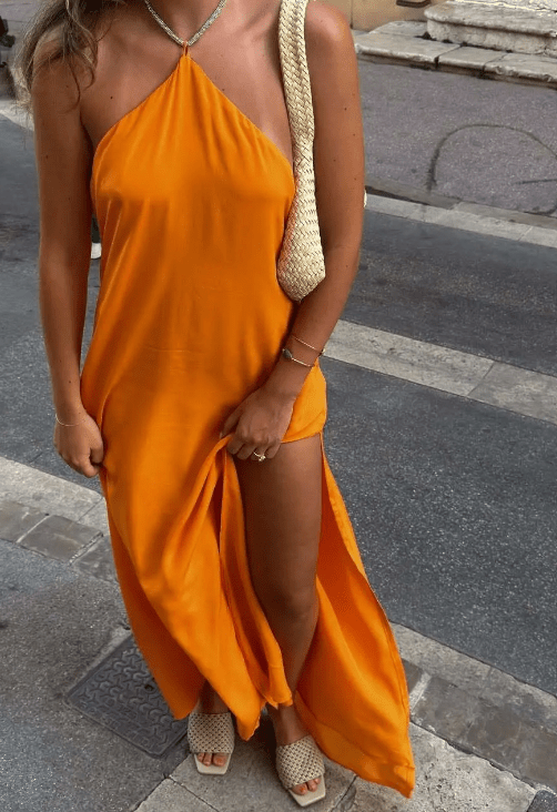 Robe longue paillettes col halter Leah