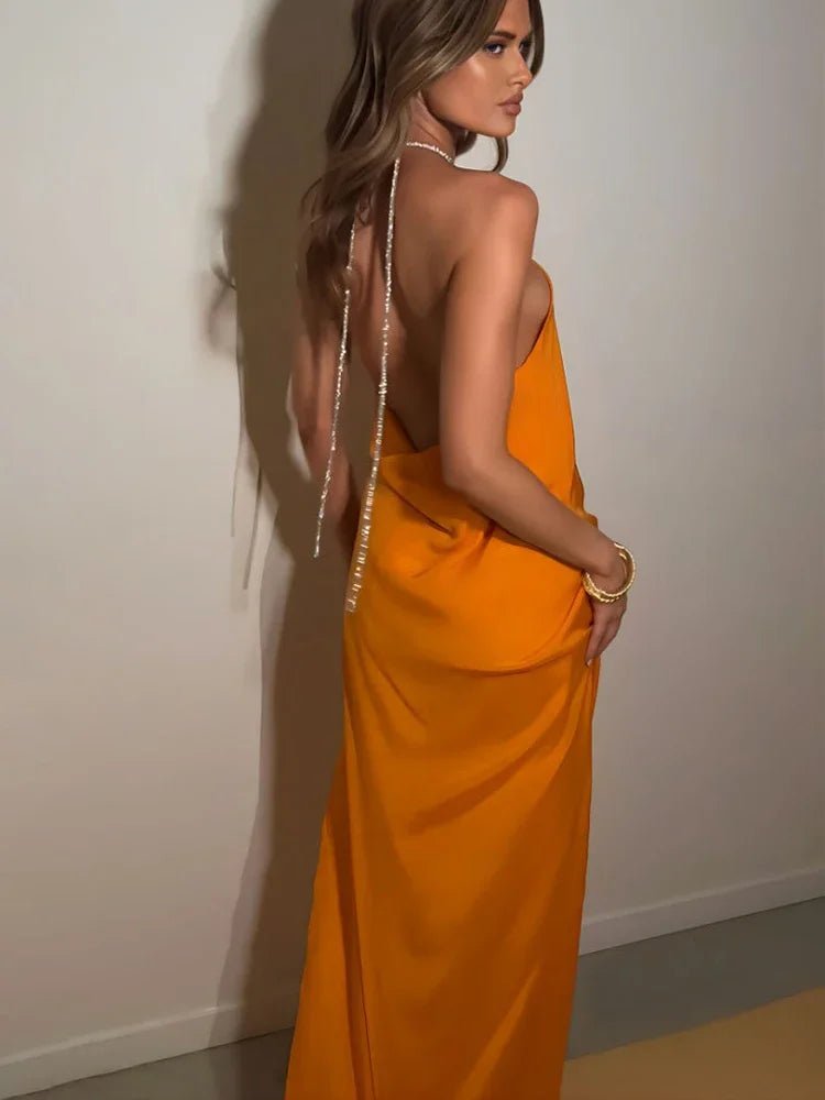 Robe longue paillettes col halter Leah