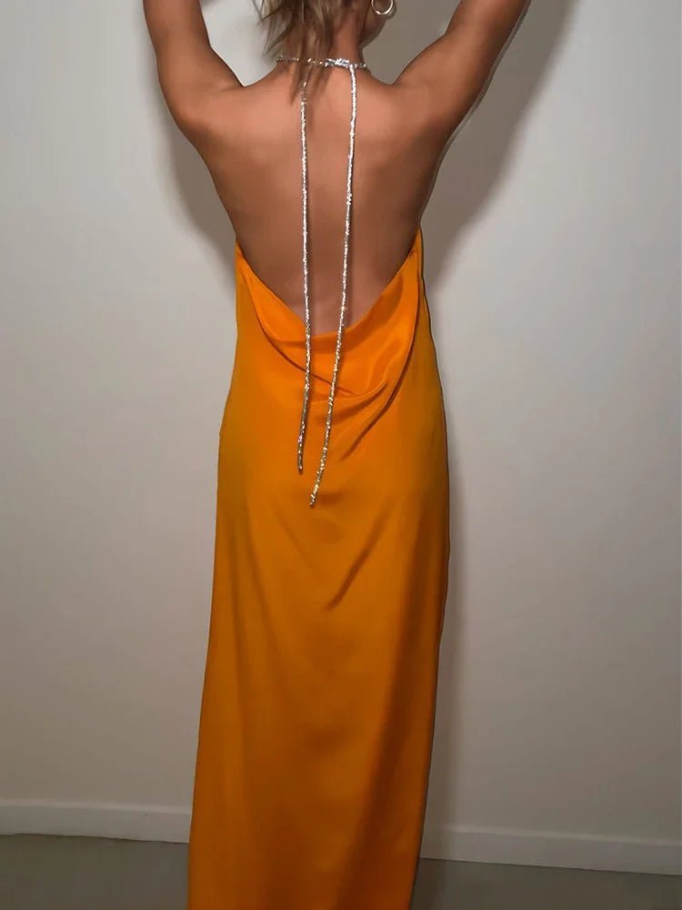 Robe longue paillettes col halter Leah