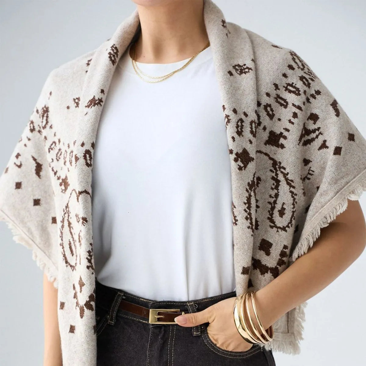 Terry Foulard Carré Tricoté à Franges