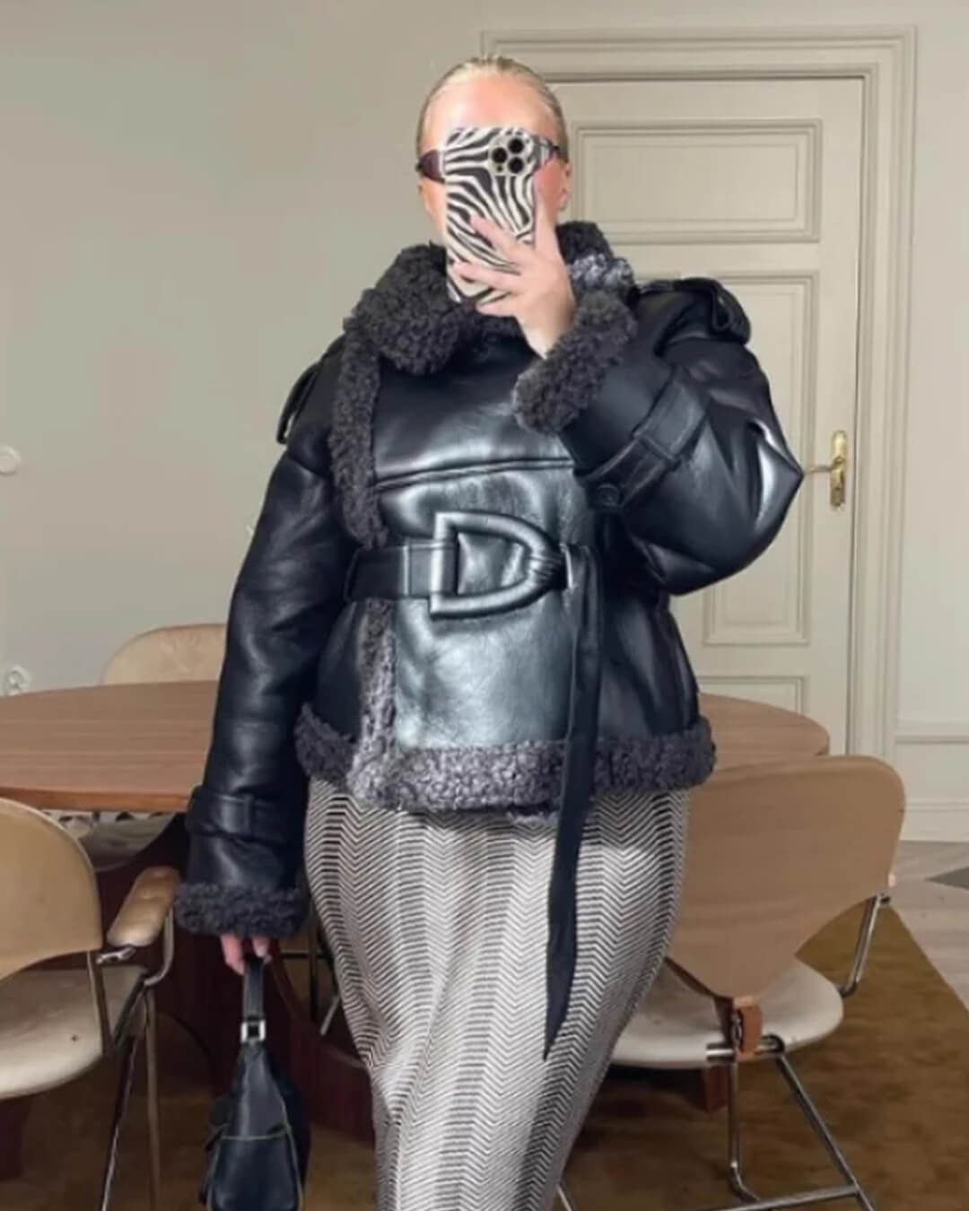 ZEYA - Alessia Short Belted Faux Leather Jacket