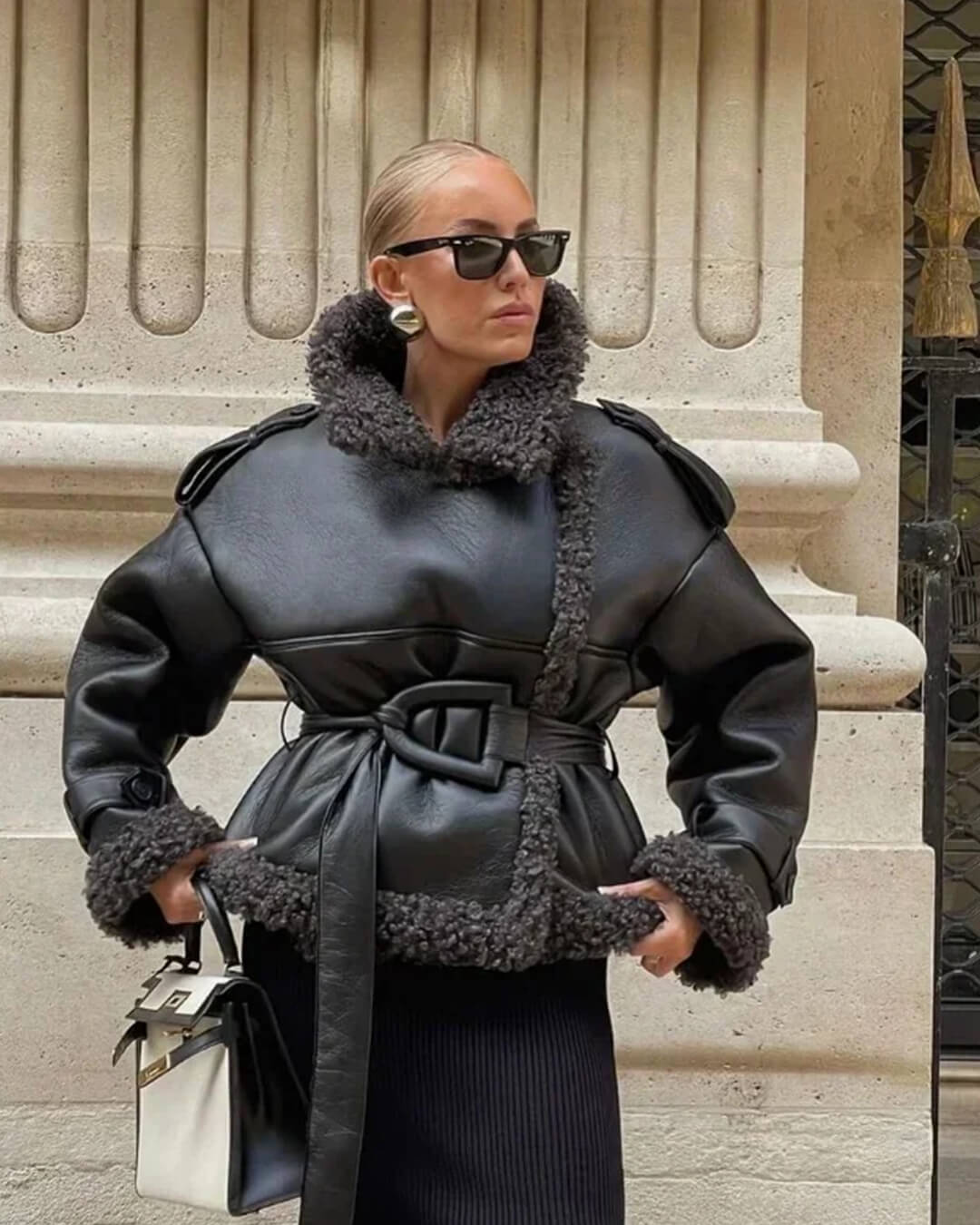 ZEYA - Alessia Short Belted Faux Leather Jacket