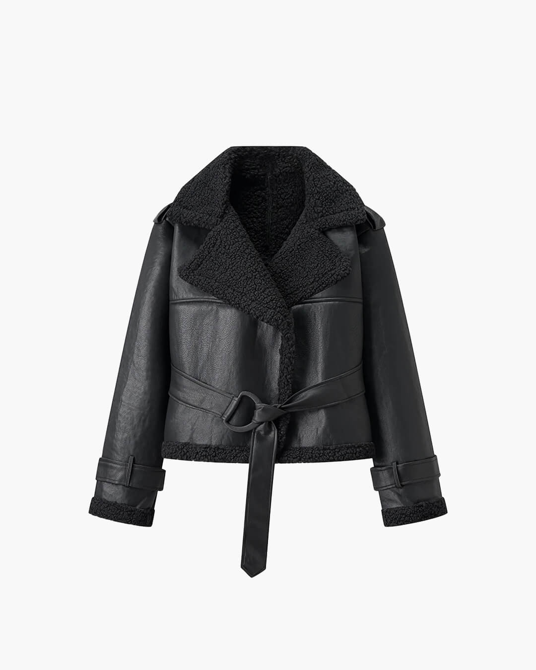 ZEYA - Alessia Short Belted Faux Leather Jacket