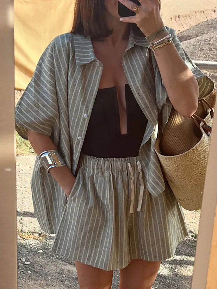 ZEYA - Alexis Boxy Striped Shirt Short Set