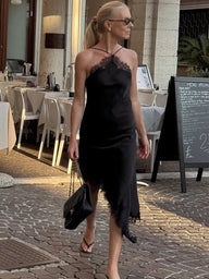 Robe midi en satin et dentelle Alice