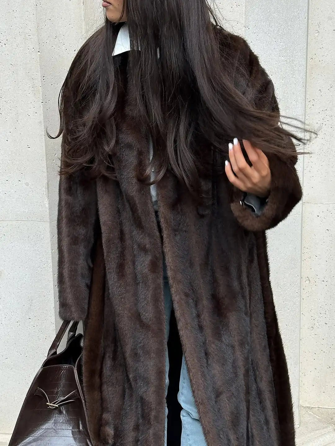 ZEYA - Alicia Faux Fur Maxi Coat with Belt