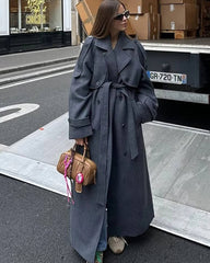 Manteau long ceinturé Alicia gris