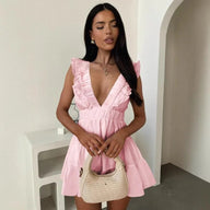 Robe sans manches Amelia à volants et encolure en V