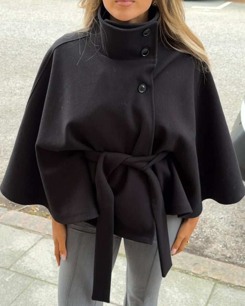 ZEYA - Arianne Elegant High - Neck Belted Cape Jacket